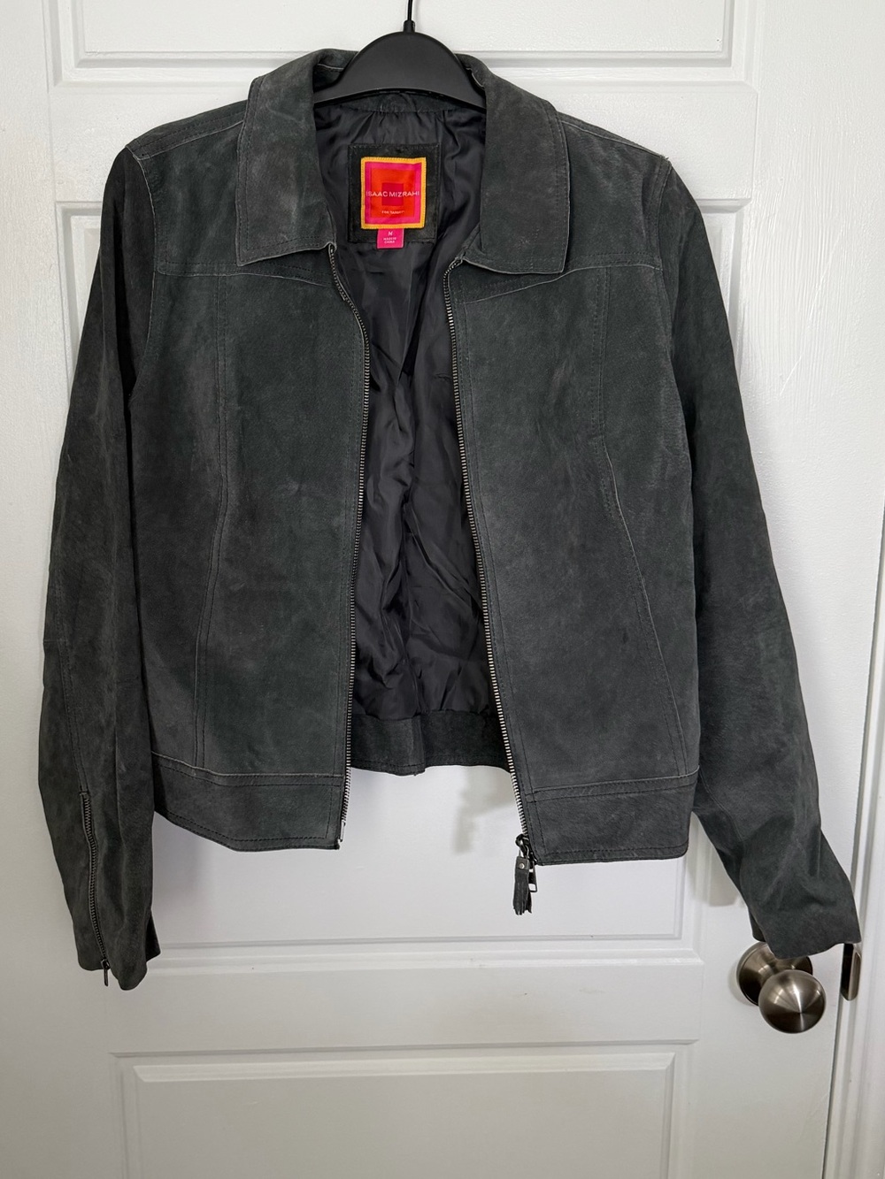 Isaac Mizrahi Charcoal Suede Zip-Front Jacket